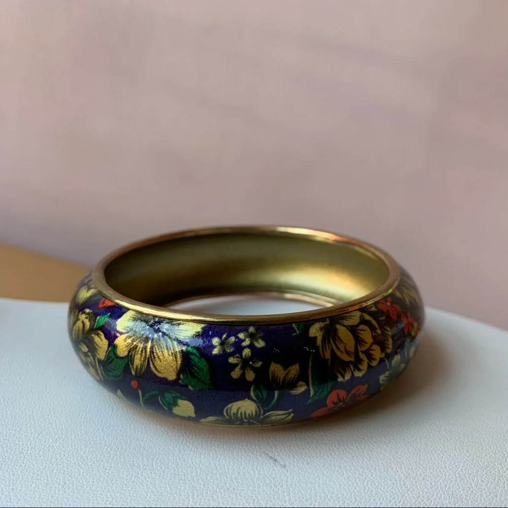 Vintage Floral Pattern Enamel Cloisonne Bangle